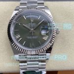 Swiss Replica Rolex Day-Date 40mm Olive Green Dial ARF 3255 Stainless Steel Watch
